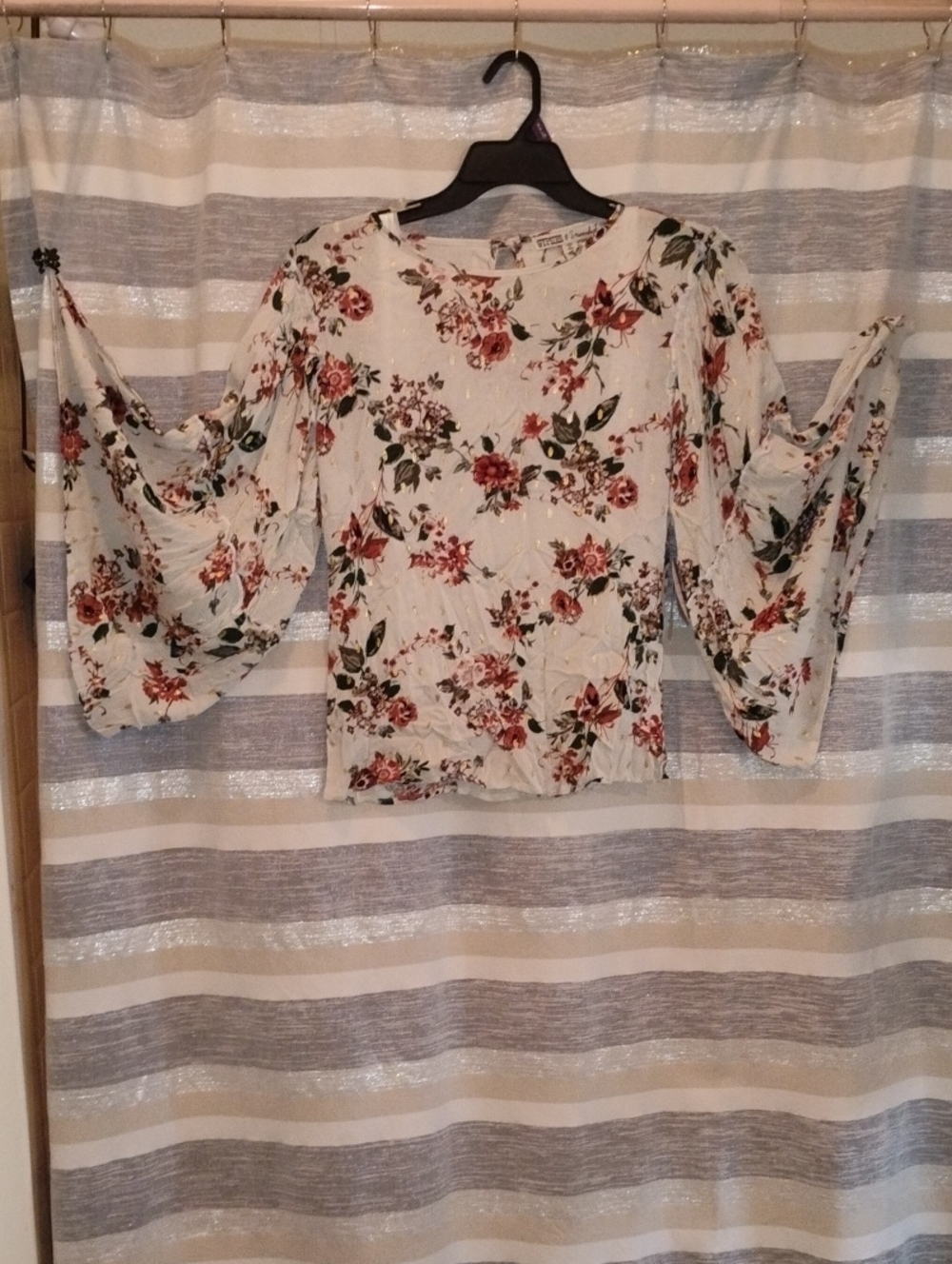 Floral Bell-Sleeve Blouse - White with Red Floral